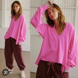 NEW! FREE PEOPLE MOVEMENT Reflect Layer PINK Long Sleeve Tee Relaxed Fit XS S M